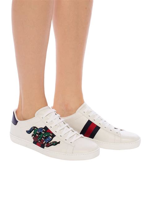 gucci snake sneakers white|Gucci ace metallic snakeskin sneakers.